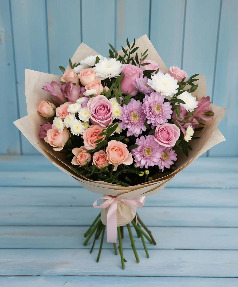 Букет цветов из: Хризантемы, Розы и Альстромерии в Нерюнгри