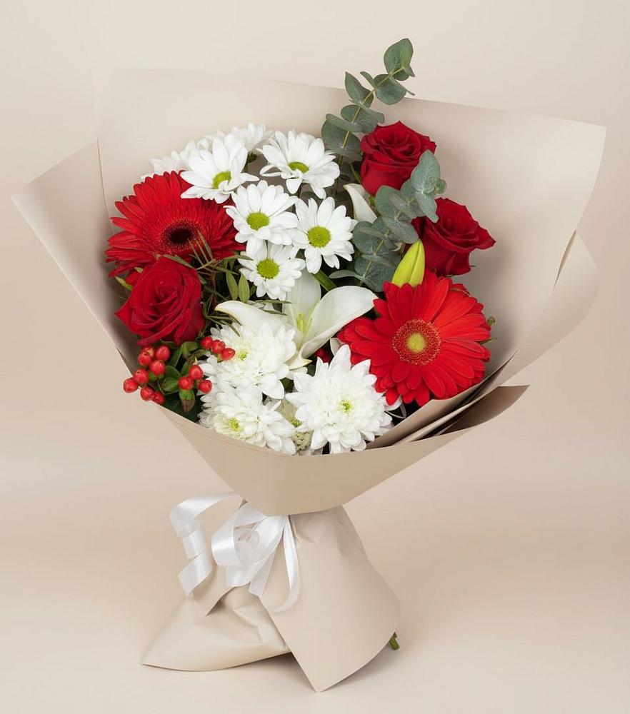 Букет цветов из: Розы, Хризантемы, Герберы и Лилии в Нерюнгри