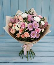 Букет цветов из:  Хризантемы, Розы и Альстромерии #REPLACE_PRED# Нерюнгри